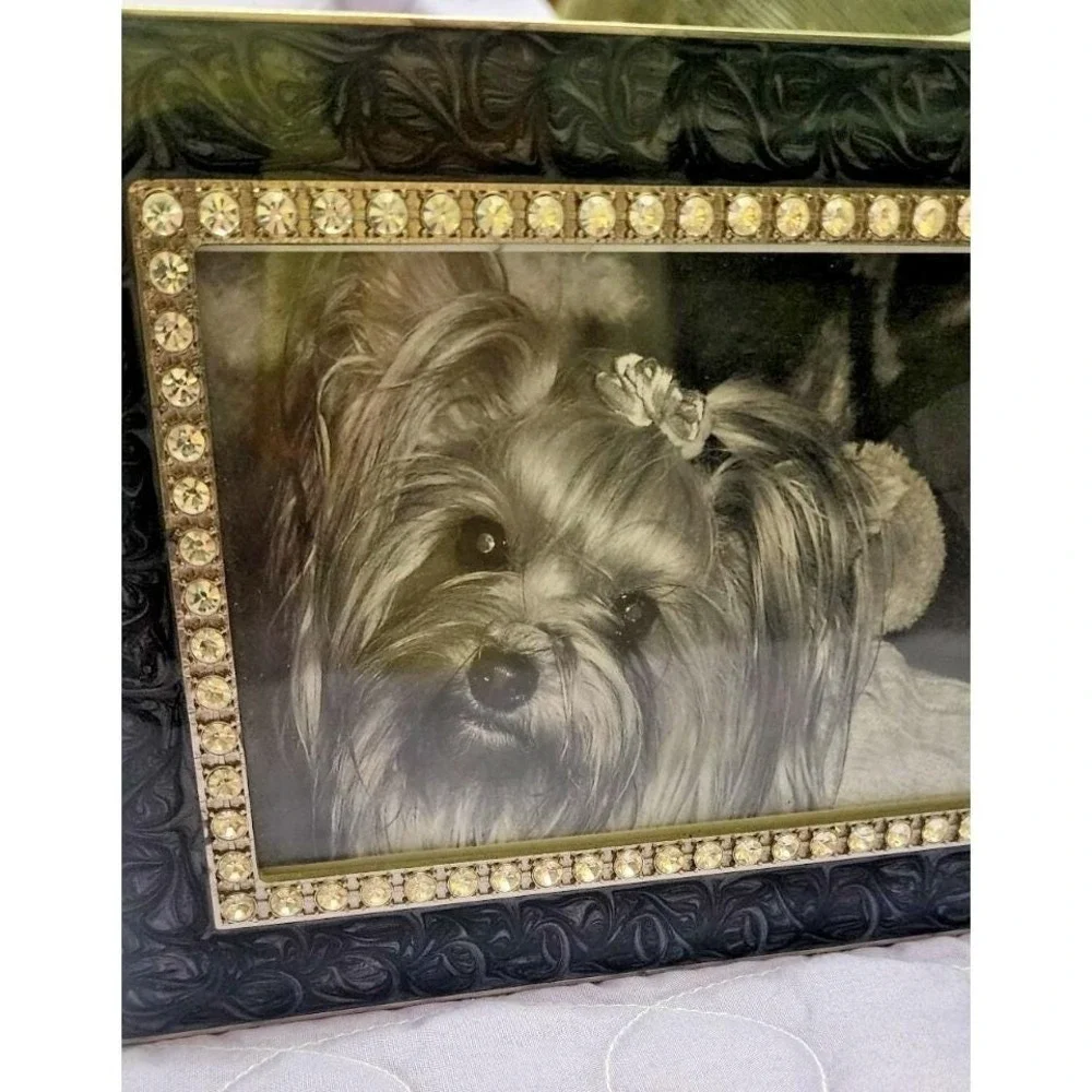 Black Scrollwork Rhinestone Picture Frame‎ 4x6 Tabletop Decorative Silver Trim